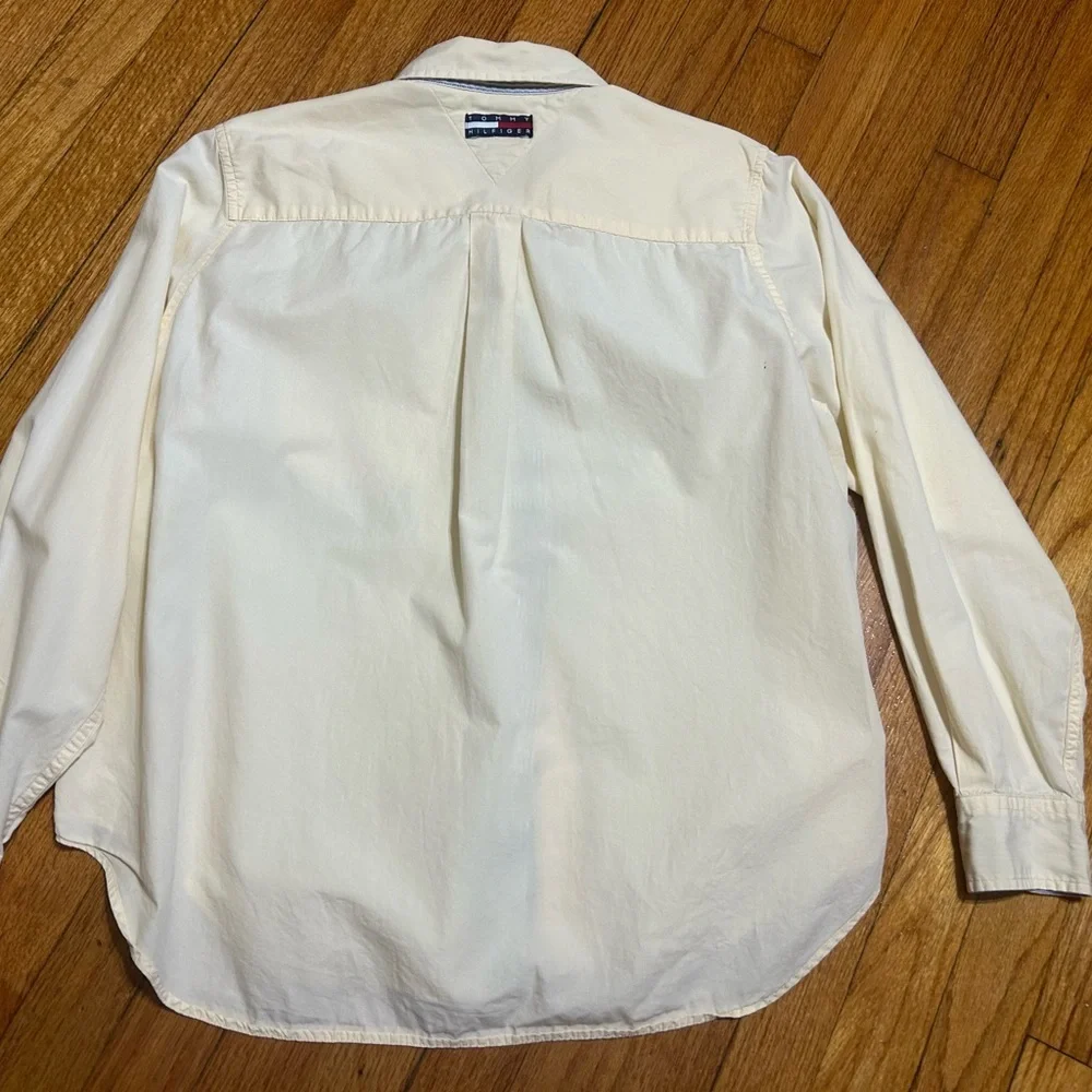 Vintage 1990's Tommy Hilfiger Shirt Button Up Long Sleeve Boy 14 Pale Yellow